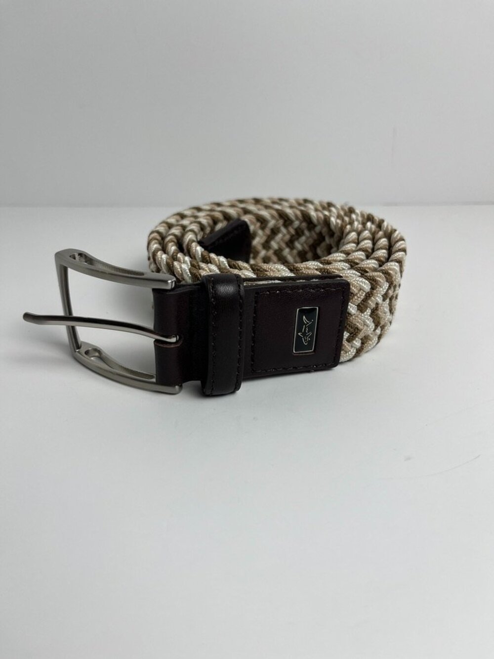 Greg Norman Performance Braided Stretch Belt Size 40 Tan Beige White Golf